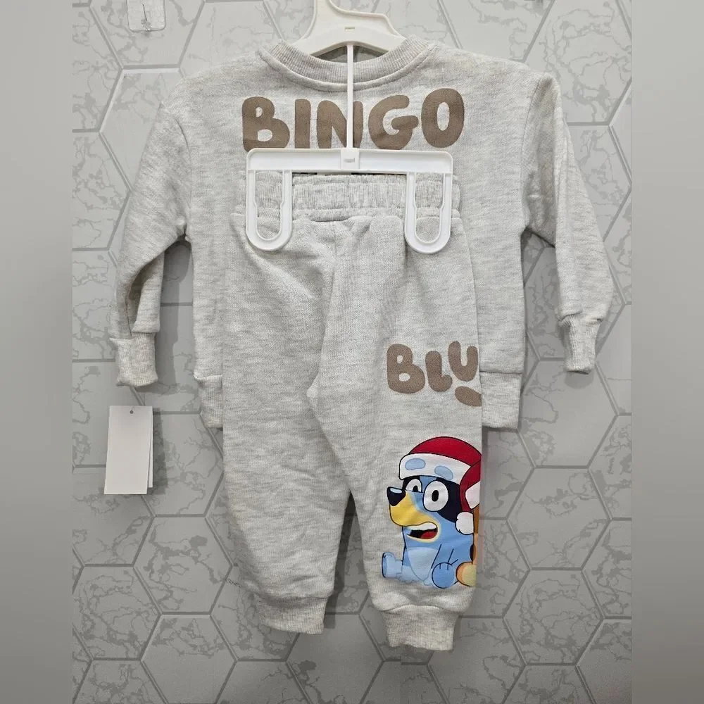 Toddler Unisex Bluey Bingo Christmas 2pc Fleece Sweatsh & Joggers Outfit